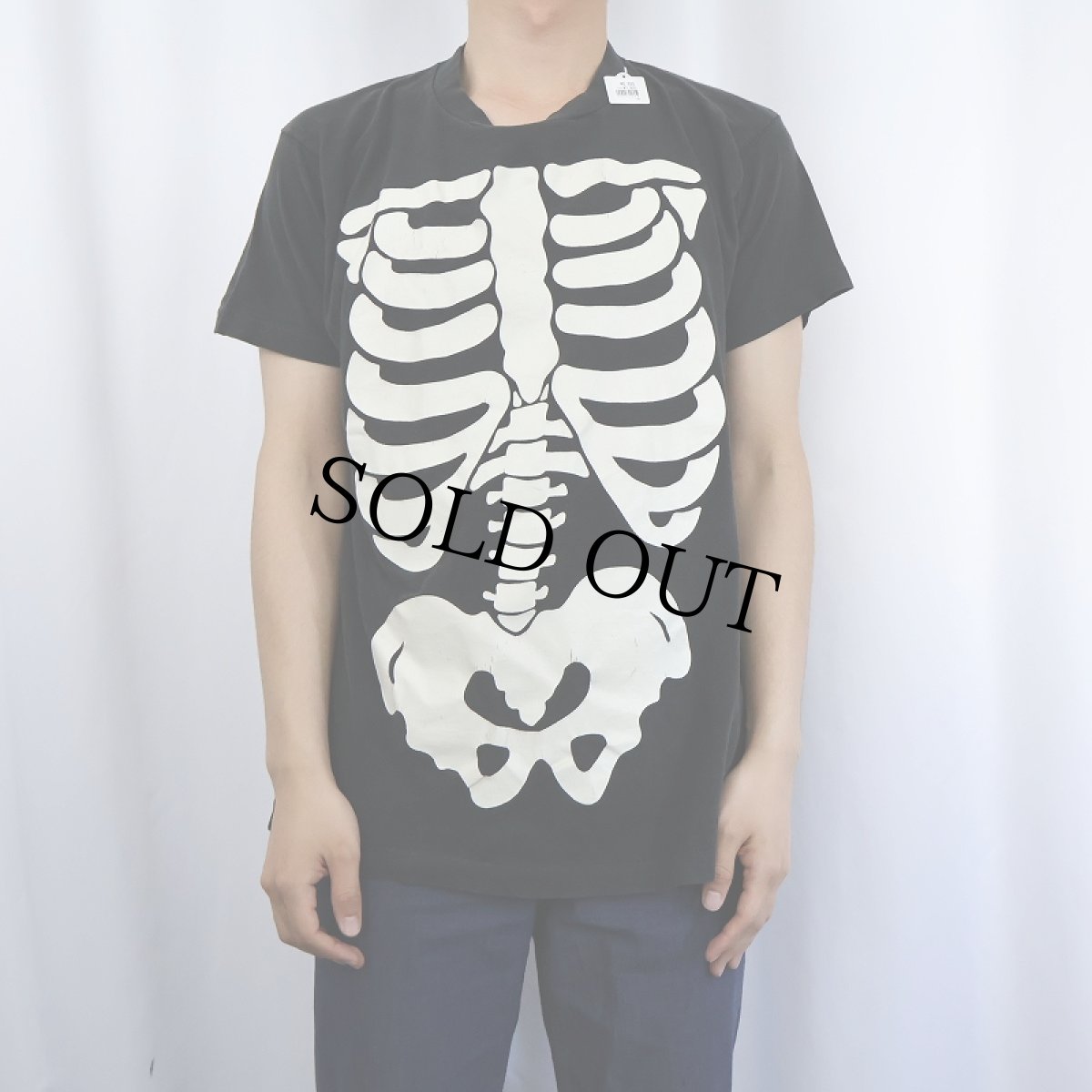画像2: 80's USA製 人体骨格騙し絵 蓄光プリントTシャツ BLACK XL (2)