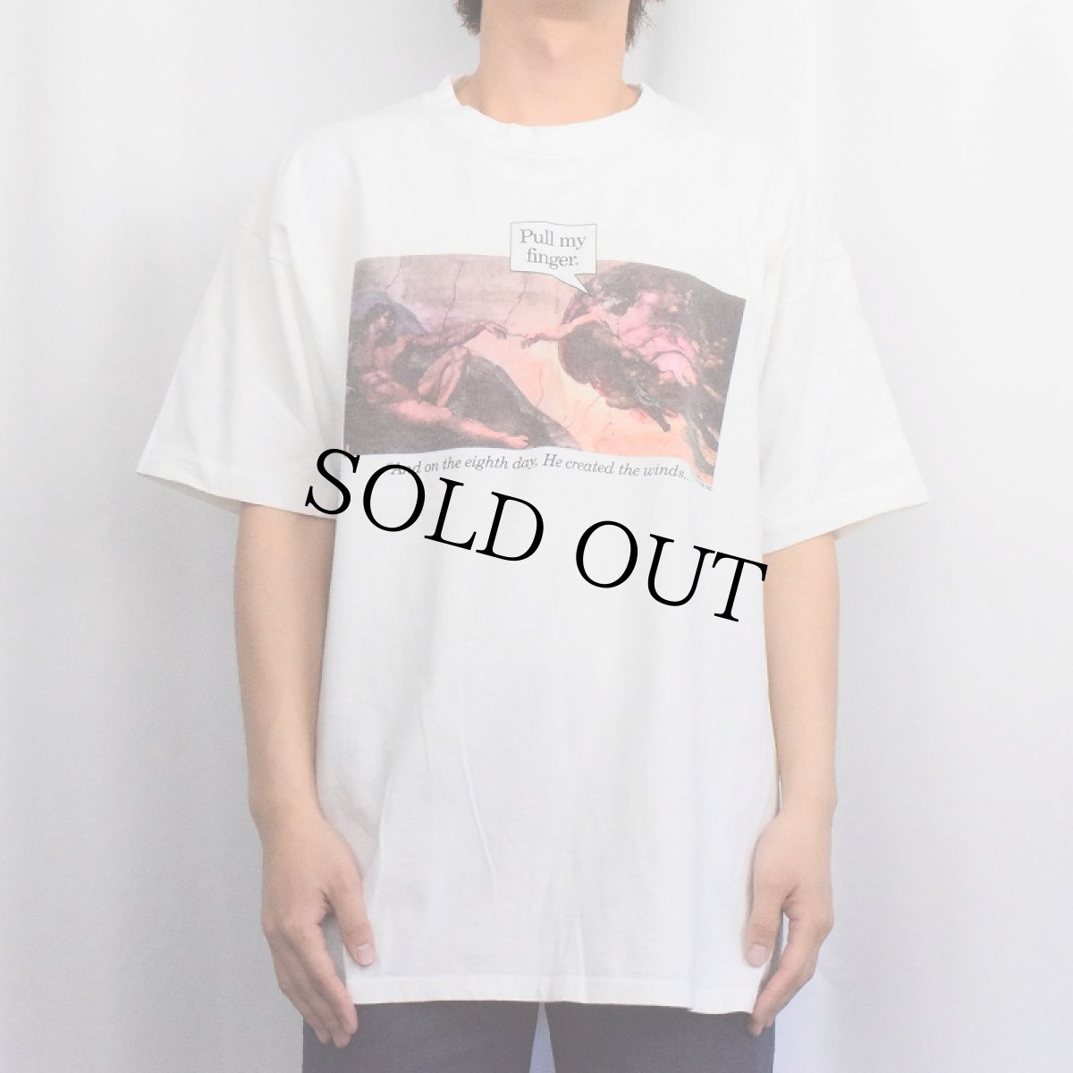 画像2: 90's Michelangelo アダムの創造 USA製 "Pull my finger." パロディプリントTシャツ XL (2)