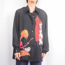 画像2: 80〜90's Lisa Mia USA製 アート柄 ポリエステルシャツ BLACK XL (2)