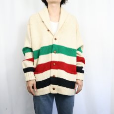 画像3: POLO Ralph Lauren マルチボーダー柄 ショールカラー ウールニットカーディガン XL (3)