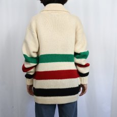 画像4: POLO Ralph Lauren マルチボーダー柄 ショールカラー ウールニットカーディガン XL (4)