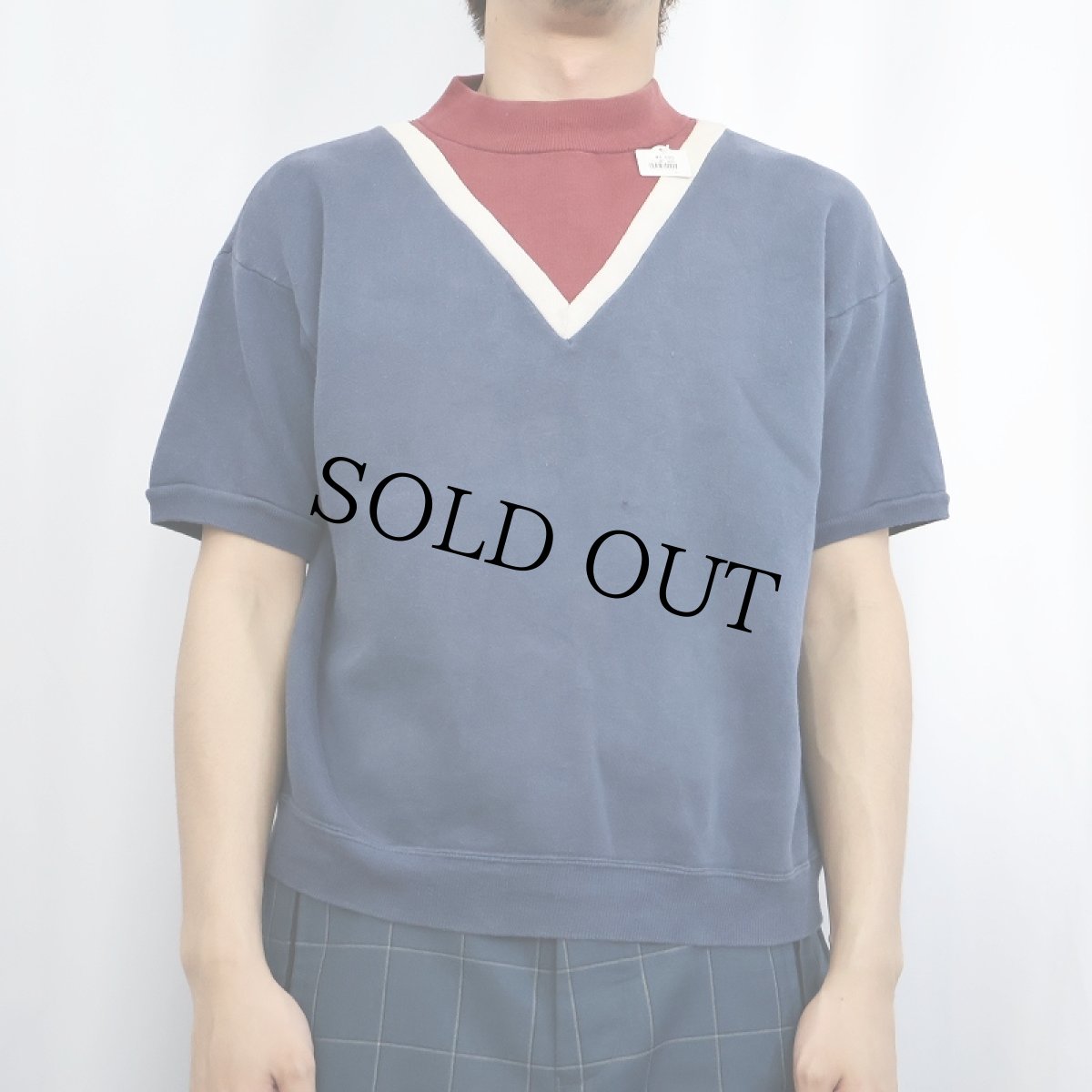 画像2: 60〜70's 切り替えデザイン モックネックスウェット NAVY (2)