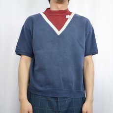 画像2: 60〜70's 切り替えデザイン モックネックスウェット NAVY (2)