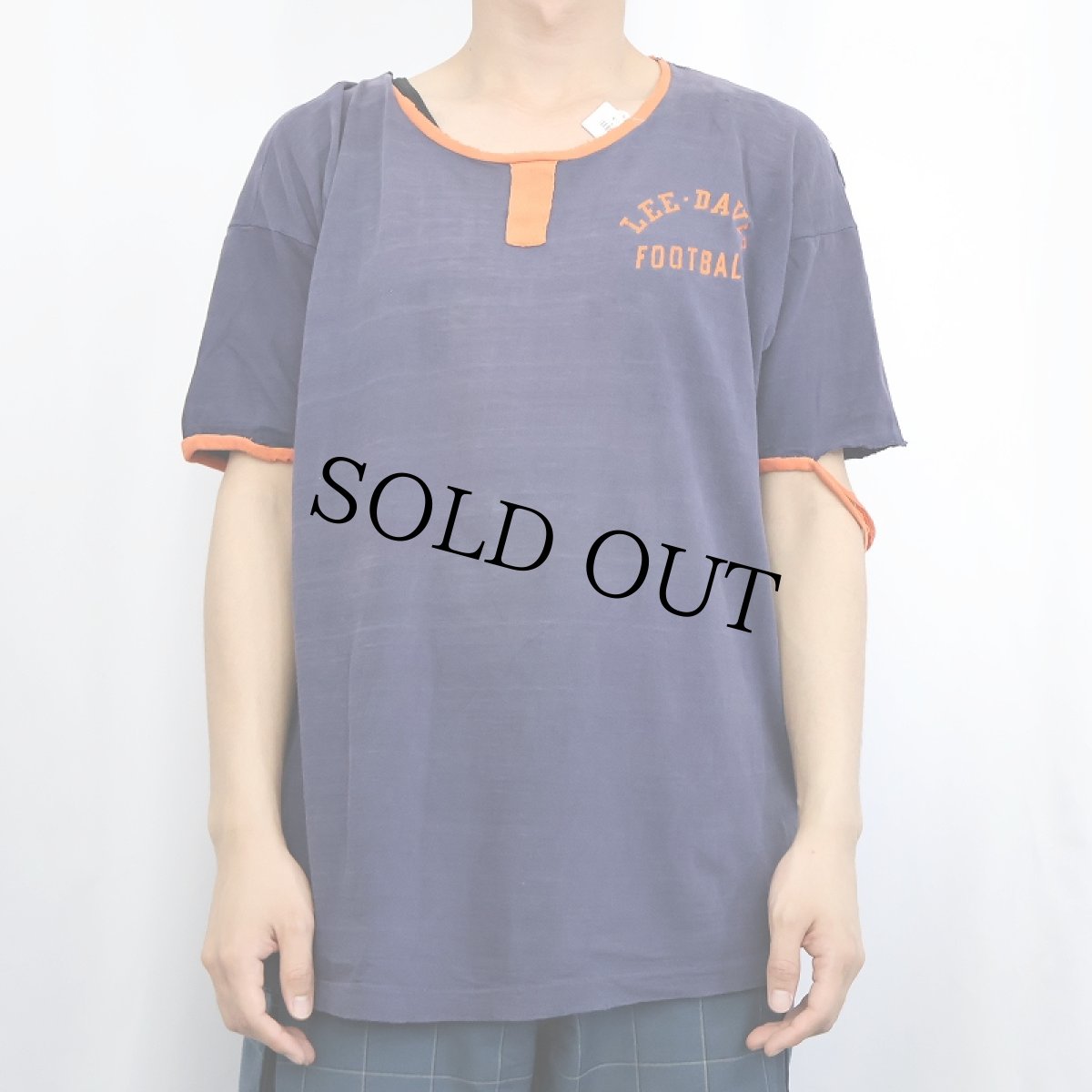 画像2: 60's Champion "LEE-DAVIS FOOTBALL" チョコチン プリントリンガーTシャツ NAVY XL (2)