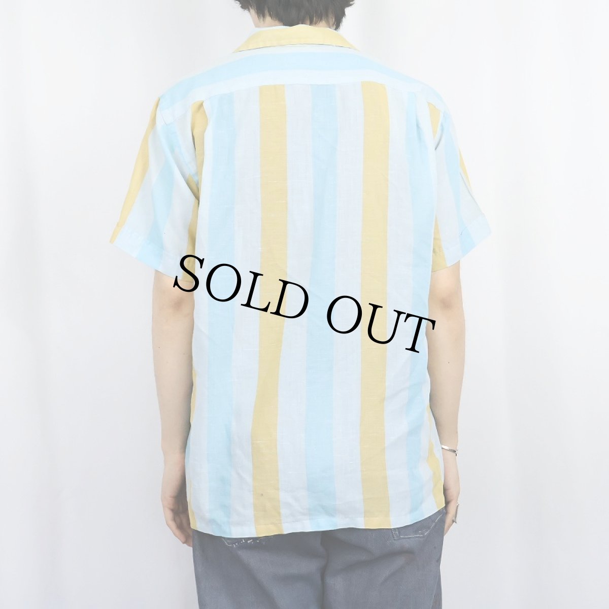 画像3: 60〜70's Donegal ストライプ柄 ポリエステル オープンカラーシャツ M (3)