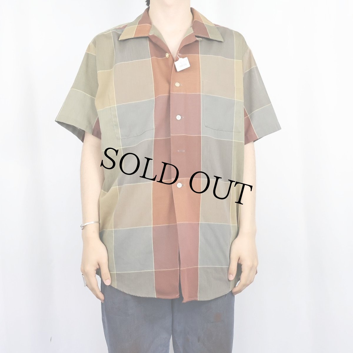 画像2: 70's Sears "PERMA PREST" チェック柄 ポリエステル オープンカラーシャツ L (2)