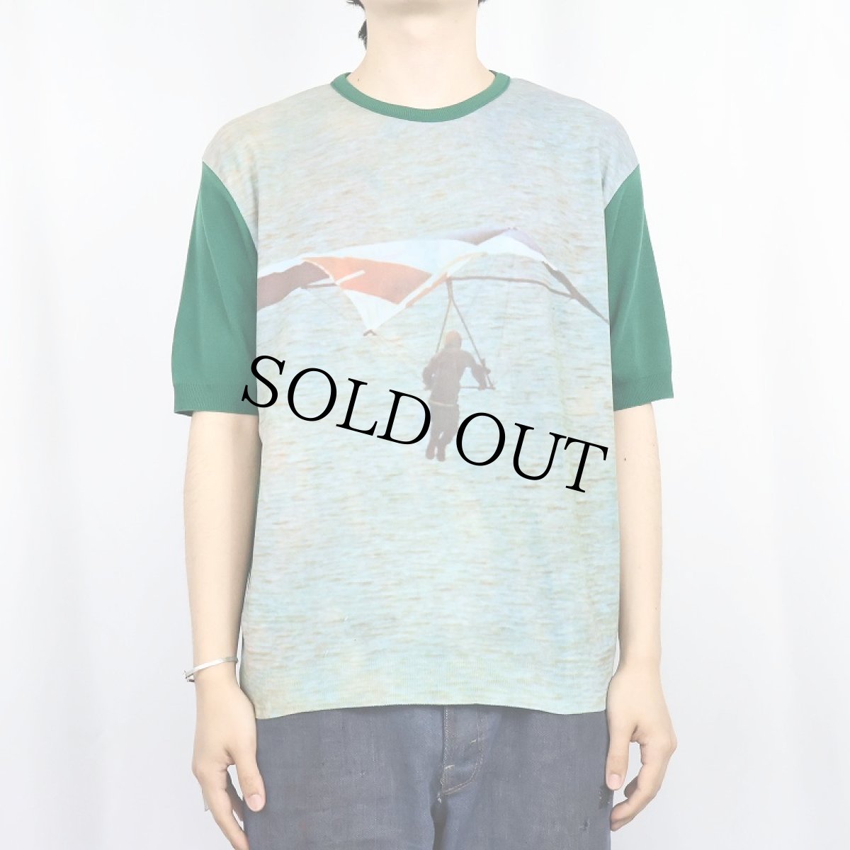 画像2: 70's〜 Knitted Fashions 大判プリント ナイロンニットTシャツ L (2)