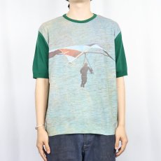画像2: 70's〜 Knitted Fashions 大判プリント ナイロンニットTシャツ L (2)