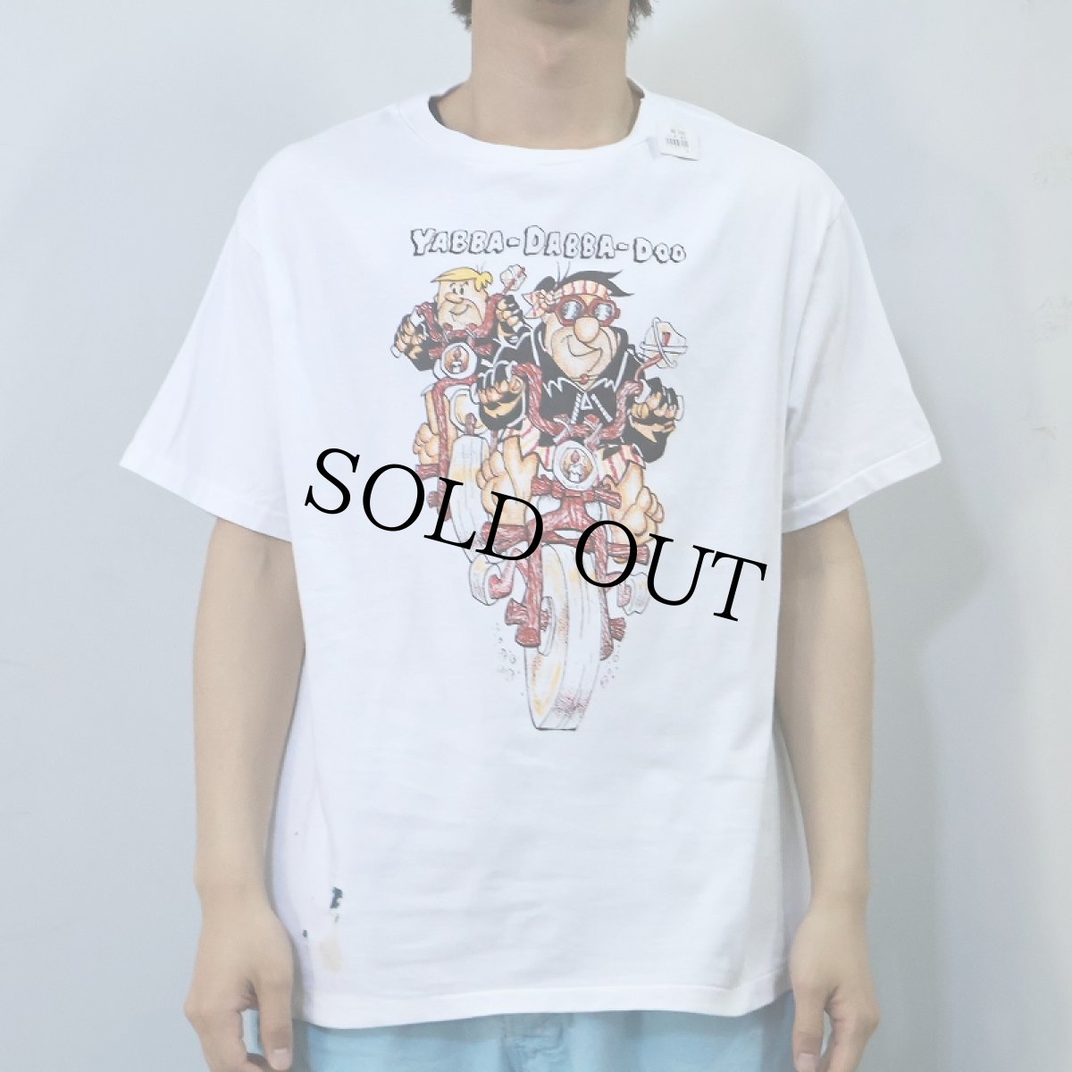 画像2: 90's USA製 "YABBA-DABBA-DOO" キャラクターパロディプリントTシャツ L (2)