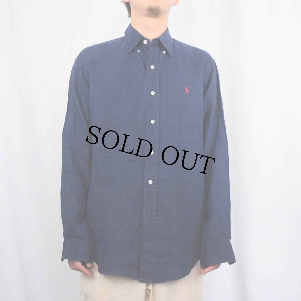 画像2: Ralph Lauren "CLASSIC FIT" リネンボタンダウンシャツ NAVY M (2)