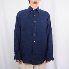 画像2: Ralph Lauren "CLASSIC FIT" リネンボタンダウンシャツ NAVY M (2)