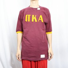 画像2: 60's Sportswear フロッキープリント フットボールTシャツ L (2)
