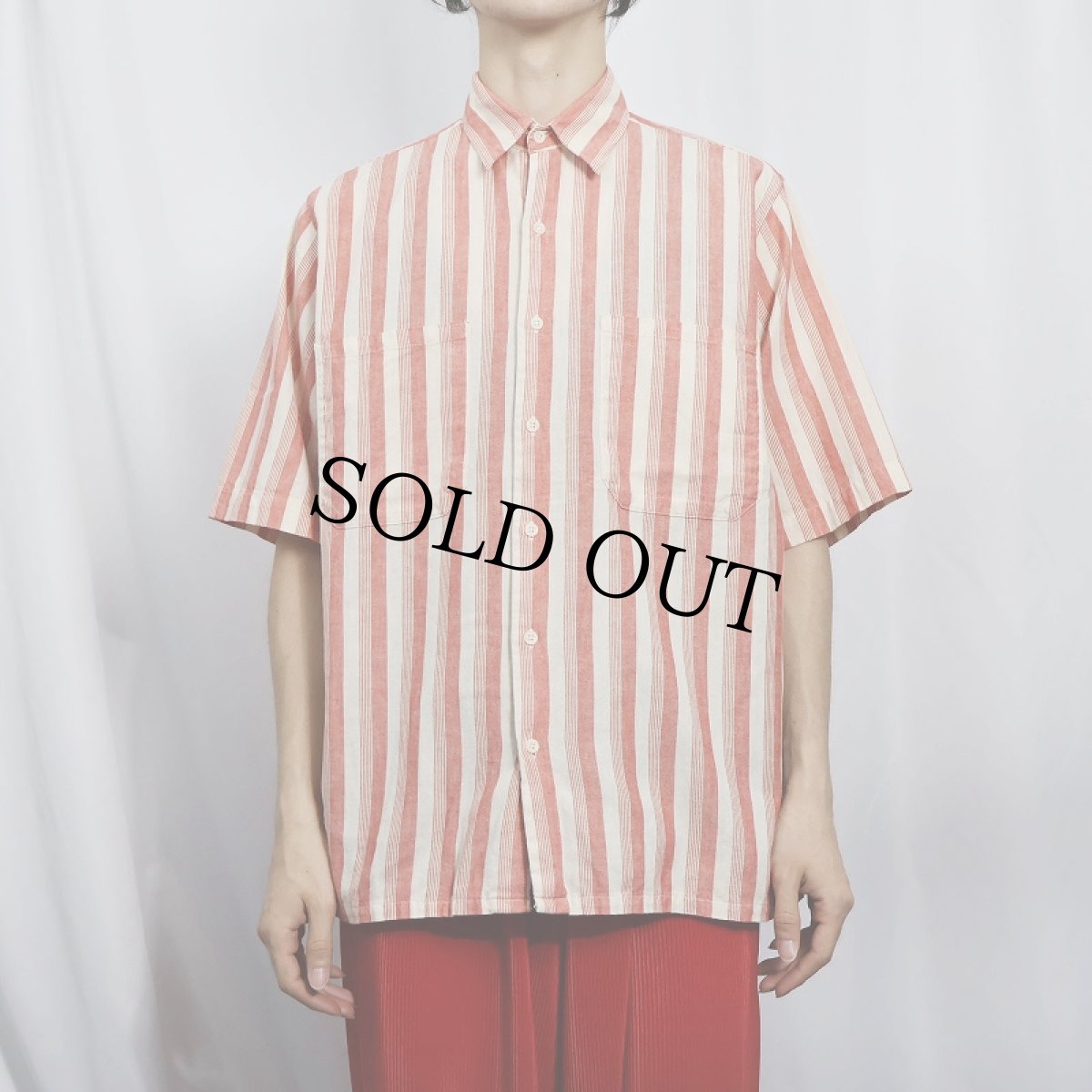 画像2: 80's BANANA REPUBLIC ストライプ柄 コットンシャツ M (2)