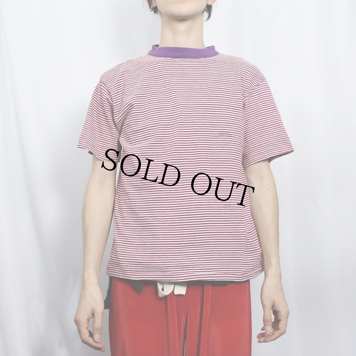 画像2: 70's〜 all sports マルチボーダー柄 ニットTシャツ L (2)