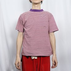 画像2: 70's〜 all sports マルチボーダー柄 ニットTシャツ L (2)