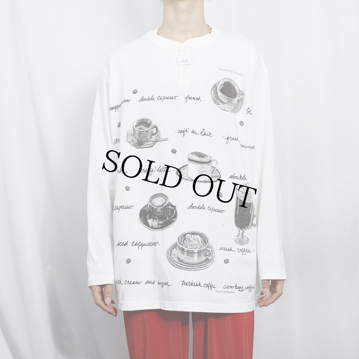 画像2: 90's rel-e-vant products USA製 "PEERLESS COFFEE" コーヒープリント ヘンリーネックロンT XL (2)