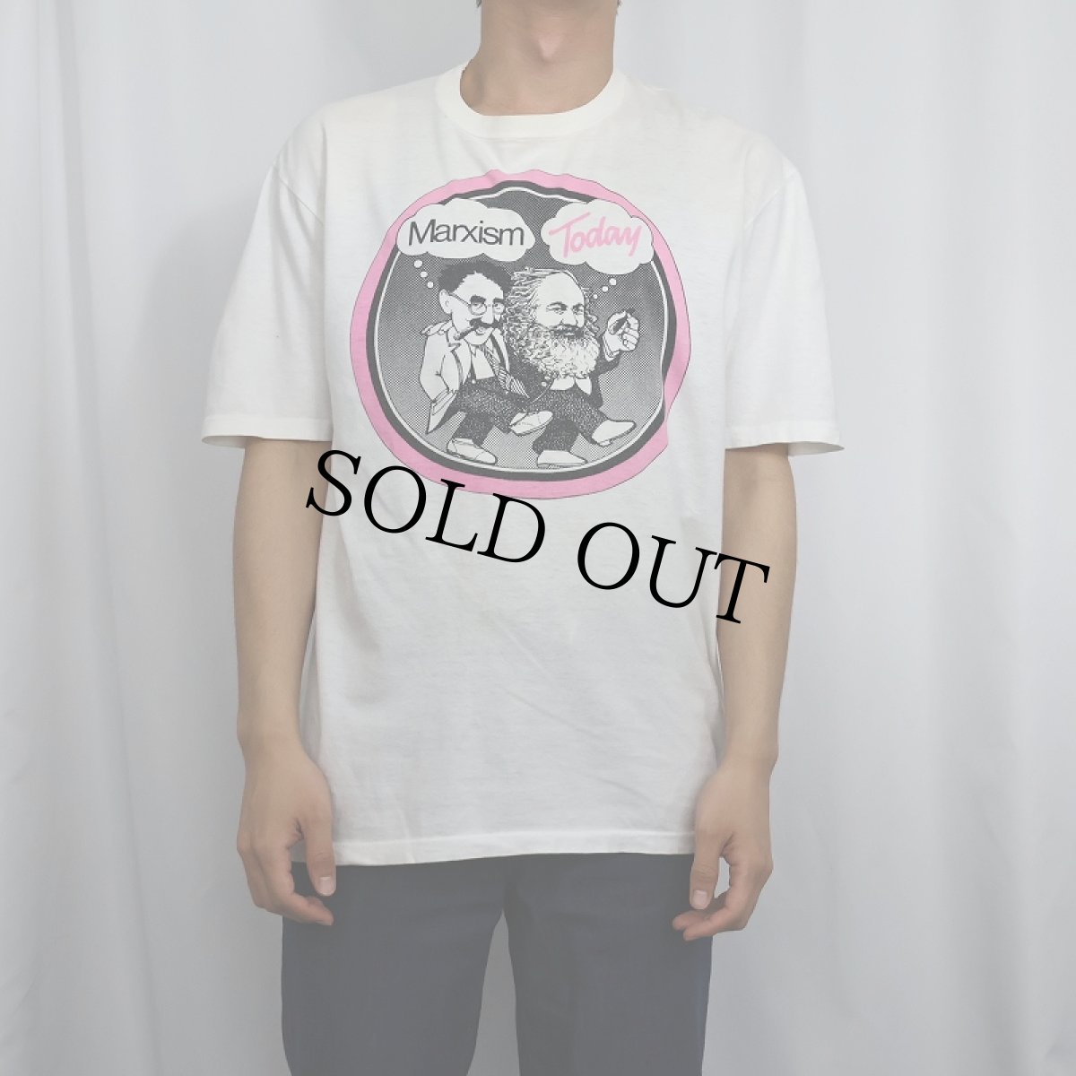 画像2: 80's Groucho Marx×Karl Marx "Marxism Today" 風刺イラストプリントTシャツ XL (2)