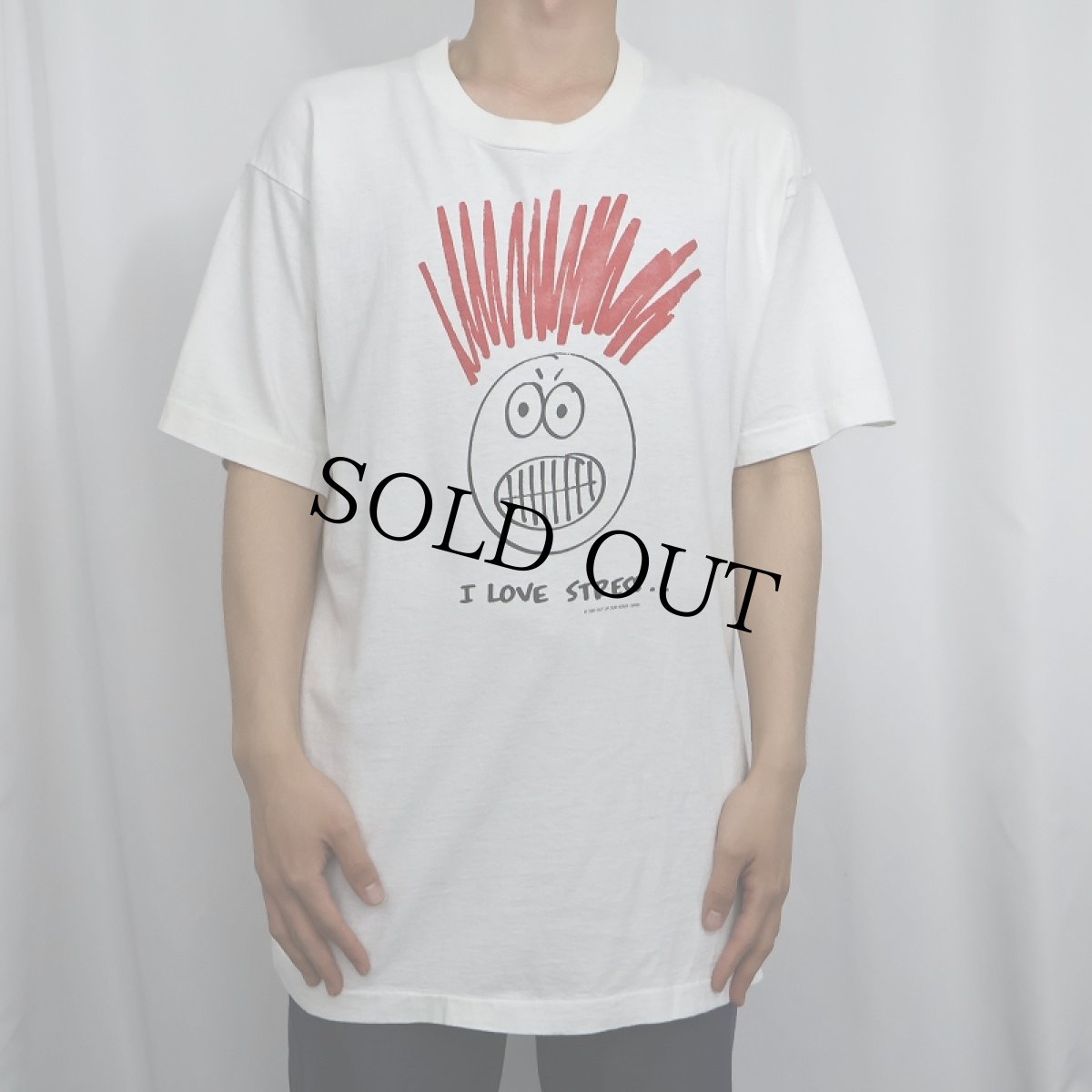 画像2: 90's USA製 "I LOVE STRESS..." イラストプリントTシャツ XL (2)