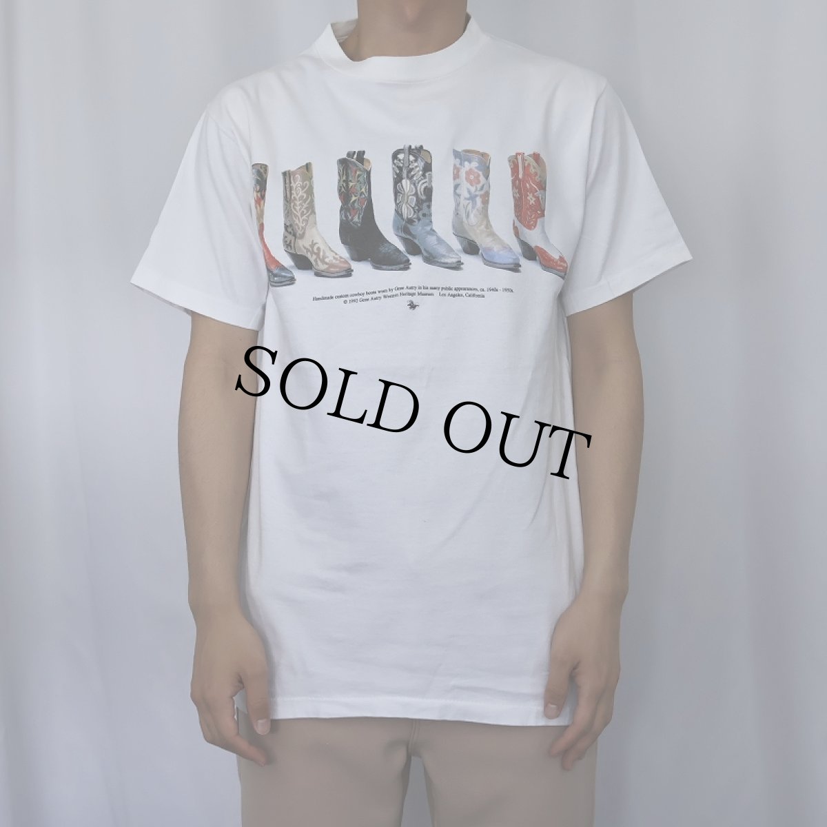 画像2: 90's USA製 ウエスタンブーツプリントTシャツ M (2)