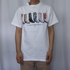 画像2: 90's USA製 ウエスタンブーツプリントTシャツ M (2)