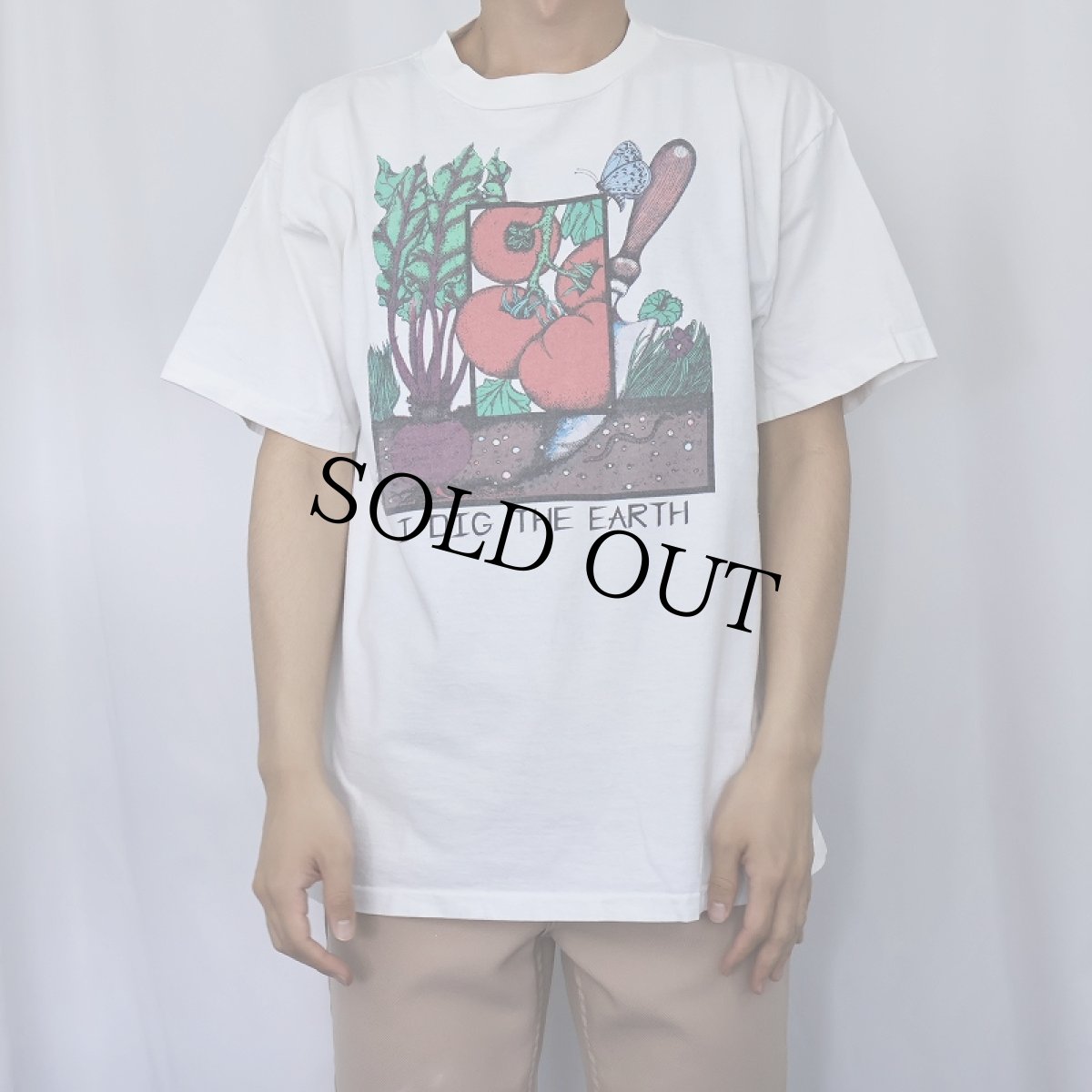 画像2: 90's USA製 "I DIG THE EARTH" 野菜イラストプリントTシャツ L (2)