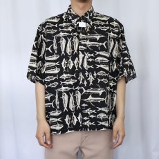 画像2: 90's KAHALA 魚柄 3点留め プルオーバーアロハシャツ BLACK XL (2)