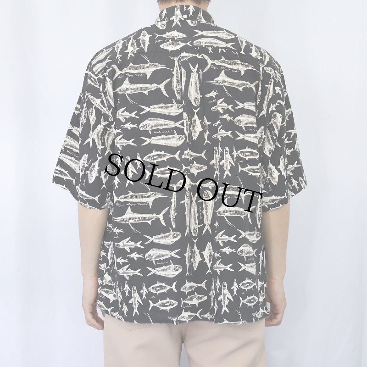 画像3: 90's KAHALA 魚柄 3点留め プルオーバーアロハシャツ BLACK XL (3)