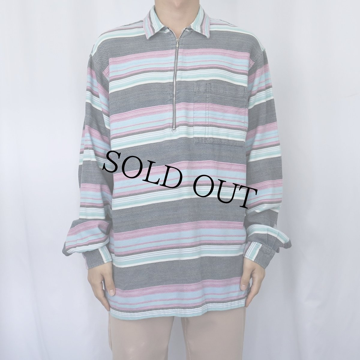 画像2: THE TERRITORY AHEAD ボーダー柄 ハーフジップシャツ L (2)