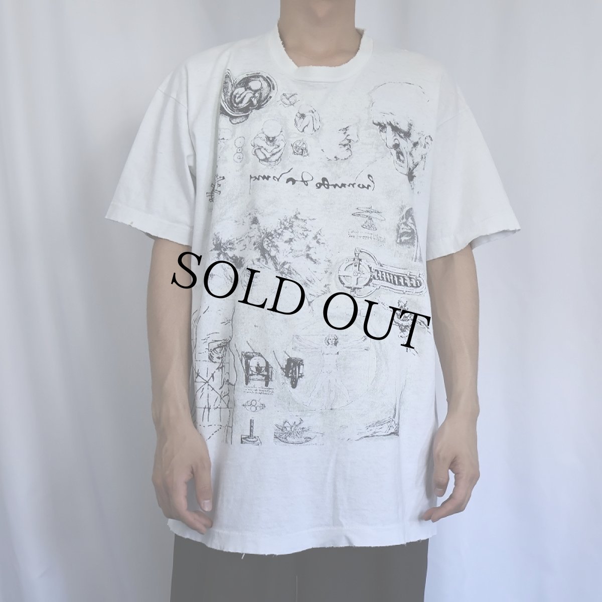 画像3: 90's LEONARDO DA VINCI USA製 アートプリントTシャツ XL (3)