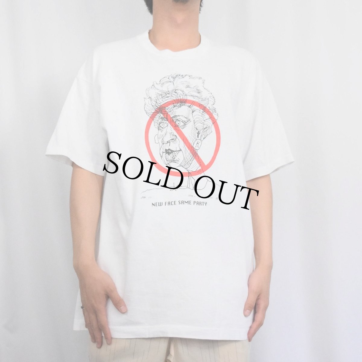 画像2: 90's "NEW FACE SAME PARTY" イラストプリントTシャツ XL (2)