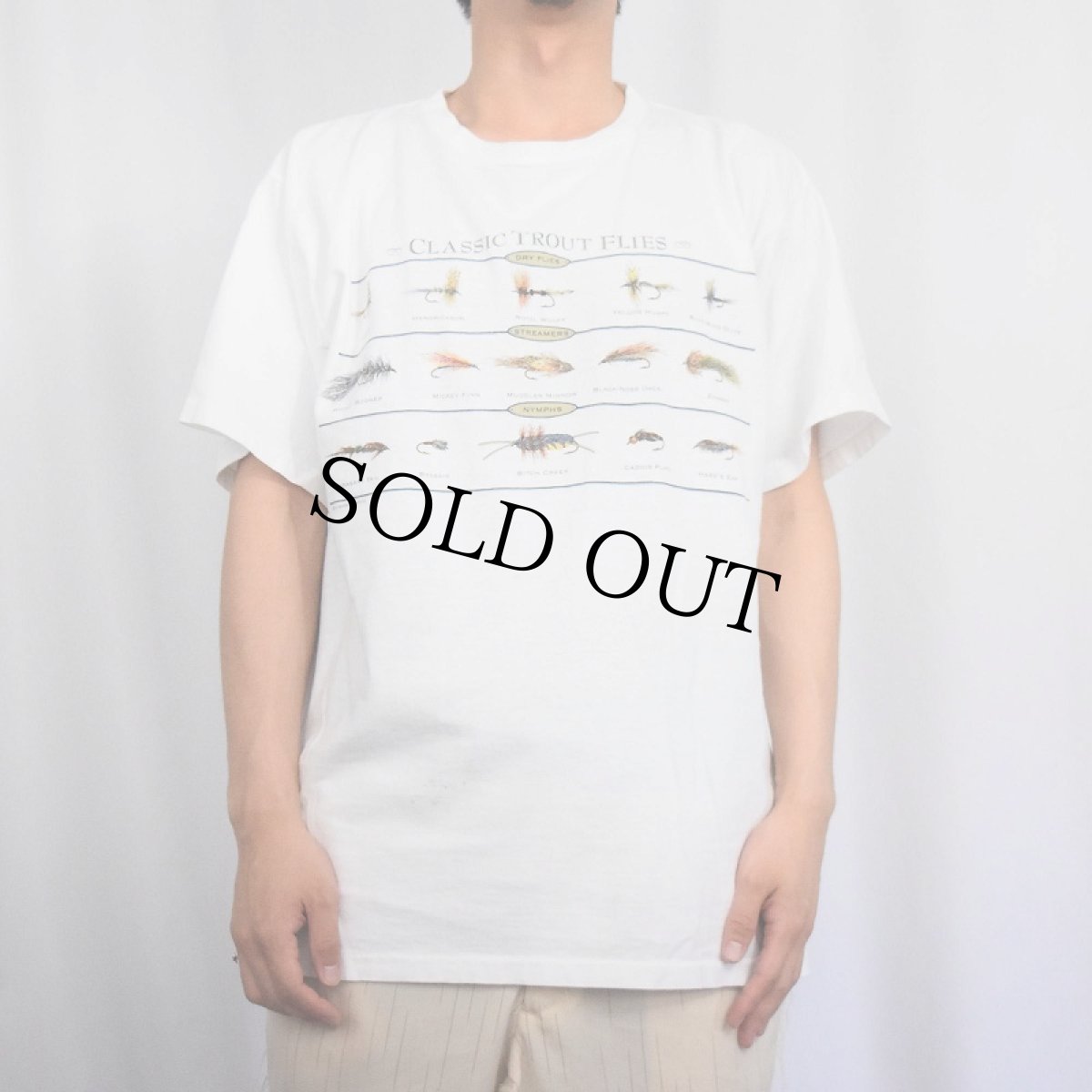 画像2: 90's HARBORSIDE GRAPHICS USA製 "CLASSIC TROUT FILES" 毛鉤イラストプリントTシャツ L (2)