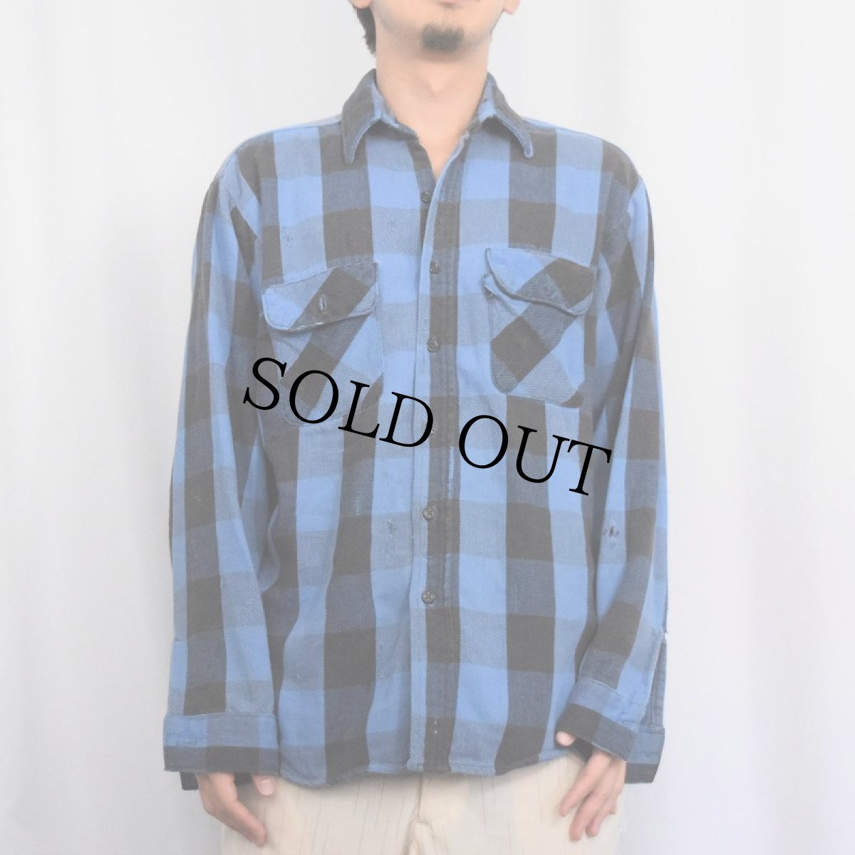 画像2: 70〜80's FIVE BROTHERS USA製 バッファローチェック柄 ヘビーネルシャツ L (2)