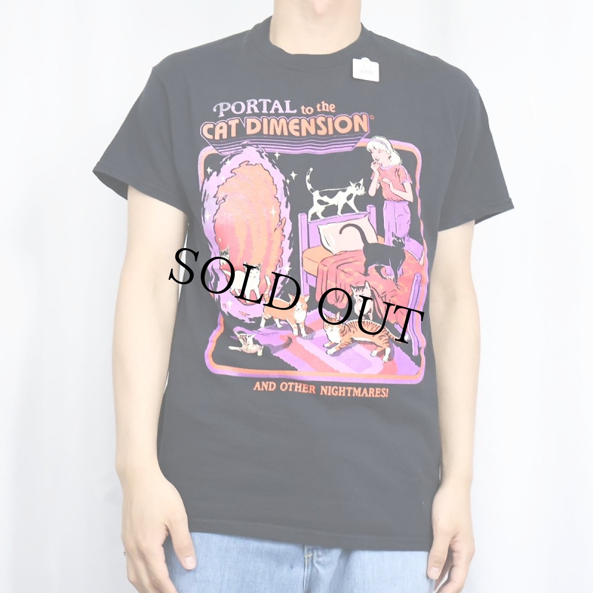 画像2: Steven Rhodes "PORTAL to the CAT DIMENSION" イラストプリントTシャツ BLACK M (2)