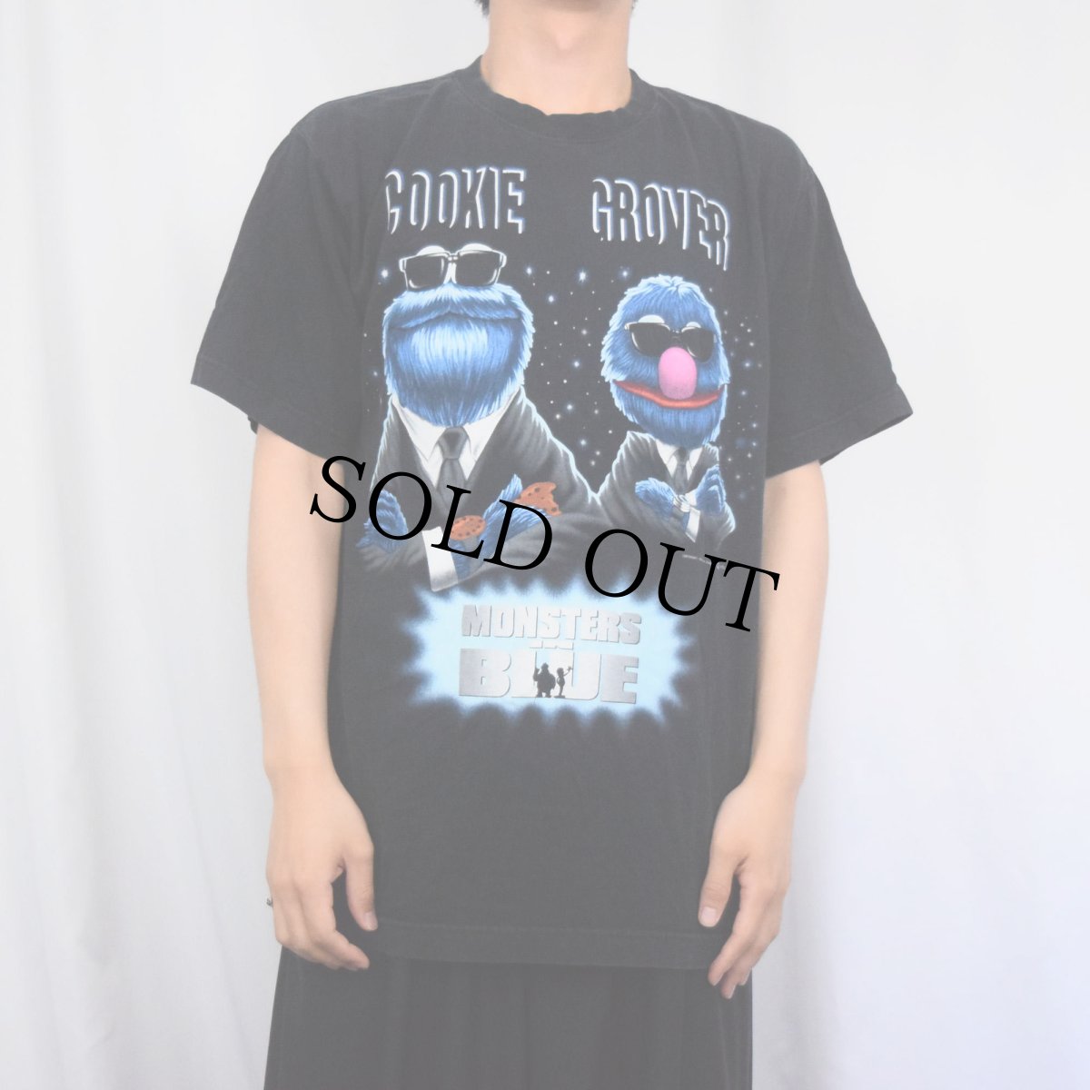 画像2: 90's MONSTERS IN BLUE 映画パロディ プリントTシャツ BLACK XL (2)