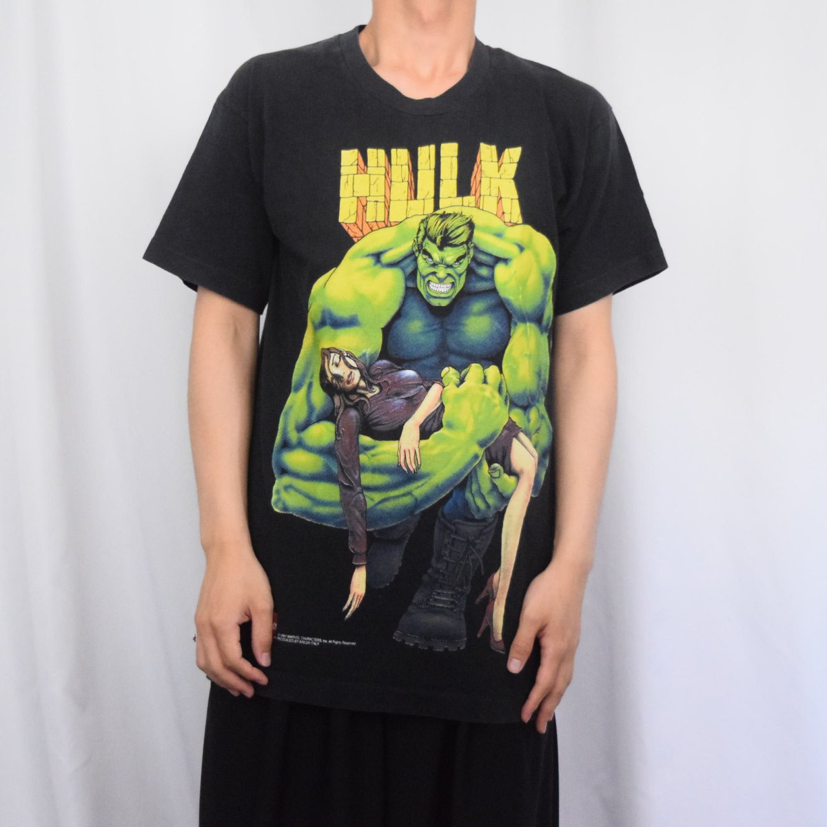 画像2: 90's MARVEL ITALY製 "HULK" キャラクタープリントTシャツ BLACK M (2)