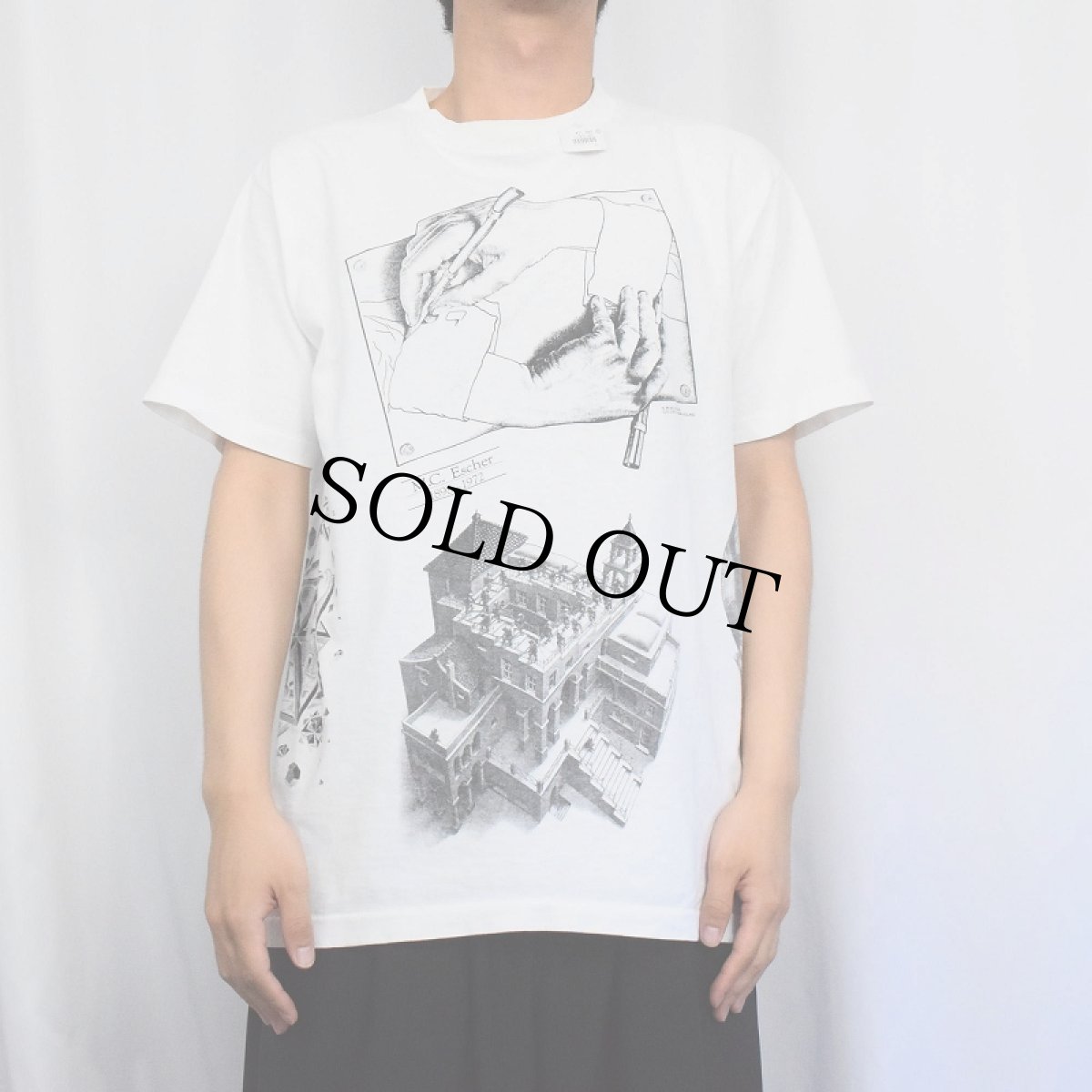 画像3: 80's M.C. Escher USA製 騙し絵アート マルチプリントTシャツ L (3)