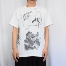 画像3: 80's M.C. Escher USA製 騙し絵アート マルチプリントTシャツ L (3)