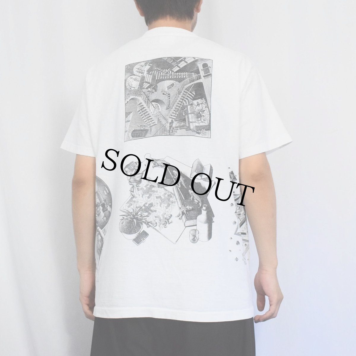 画像4: 80's M.C. Escher USA製 騙し絵アート マルチプリントTシャツ L (4)