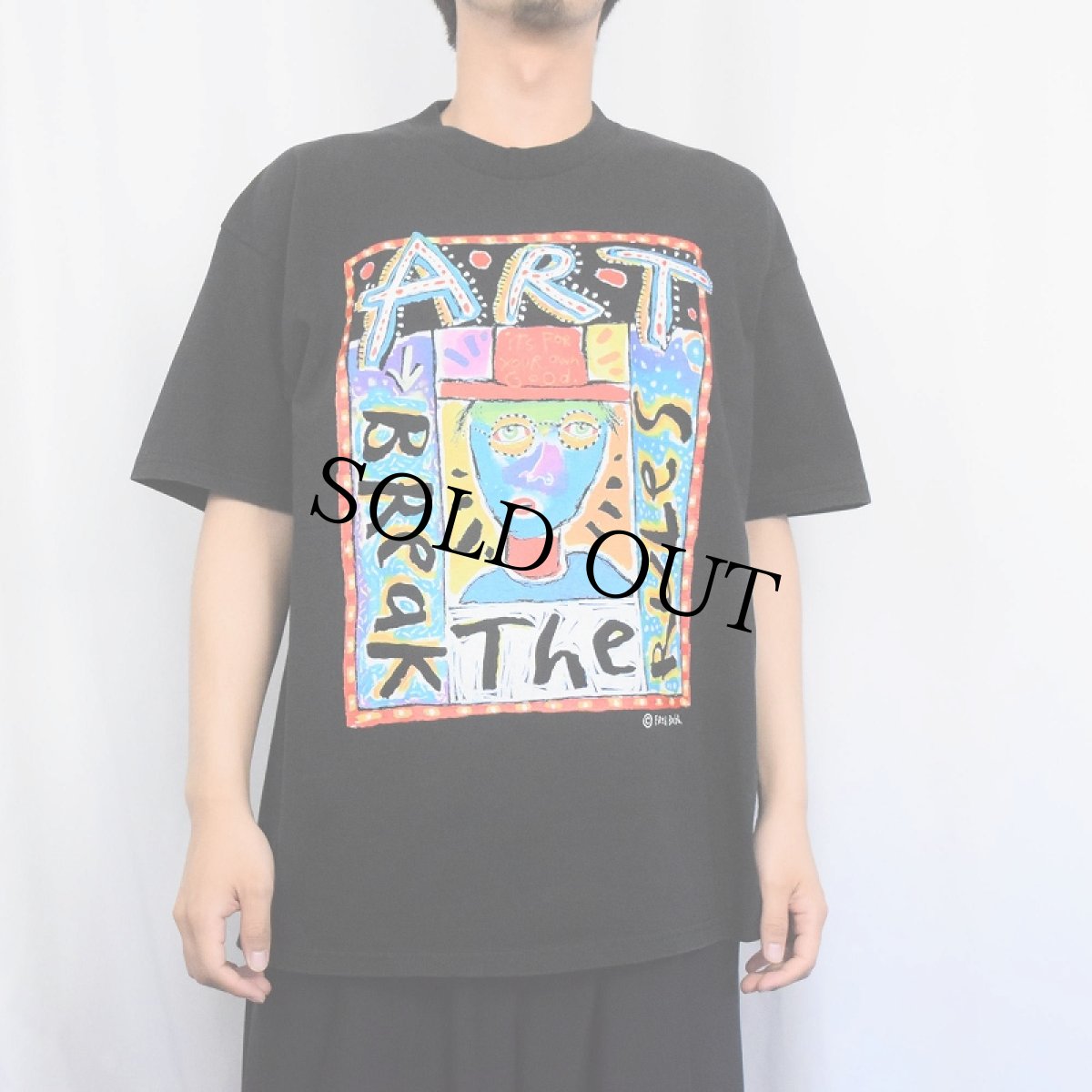 画像2: 90's Fred Babb USA製 "ART BREAK THE RULES" アートプリントTシャツ BLACK XL (2)