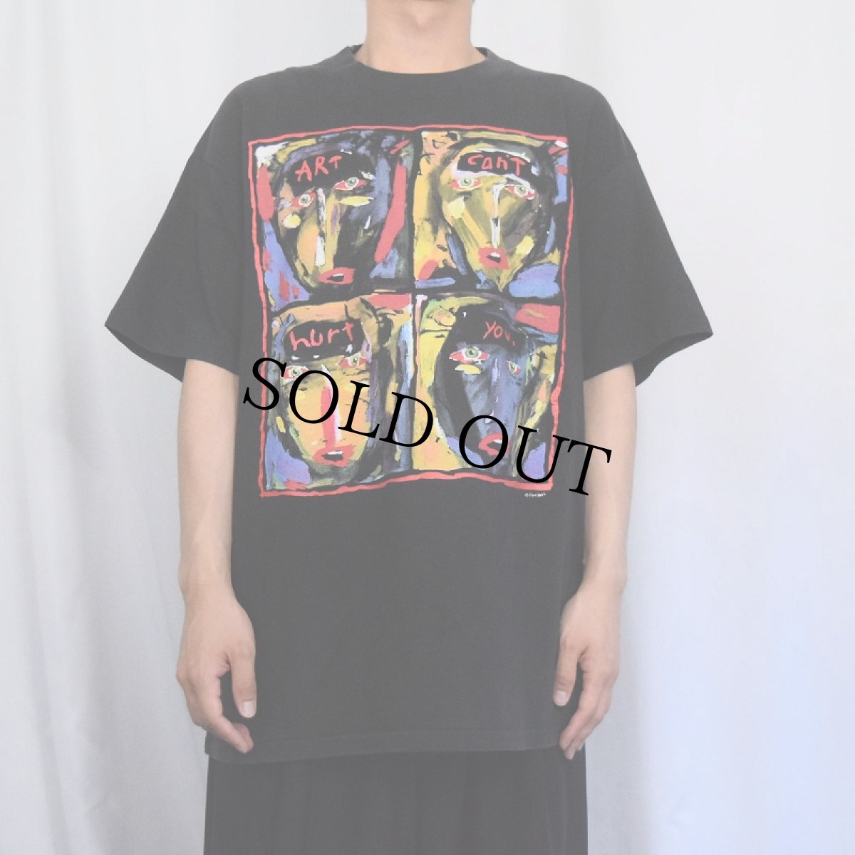画像2: 90's Fred Babb USA製 "ART CAN'T HURT YOU." アートプリントTシャツ BLACK XL (2)