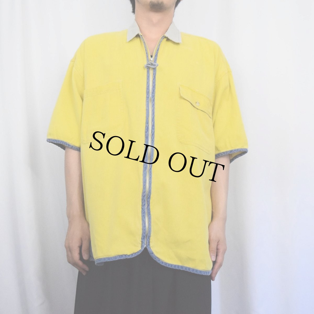 画像2: 切り替えデザイン コーデュロイシャツ XL (2)