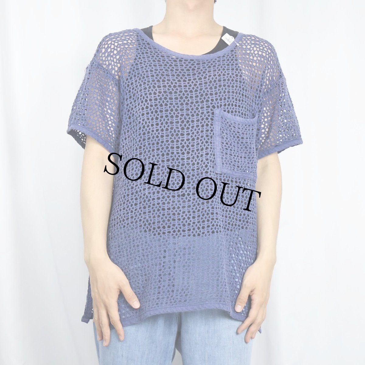画像2: 90's〜 LAURA KIDD SUTIOS USA製 コットンメッシュTシャツ NAVY L (2)