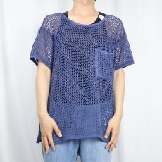 画像2: 90's〜 LAURA KIDD SUTIOS USA製 コットンメッシュTシャツ NAVY L (2)
