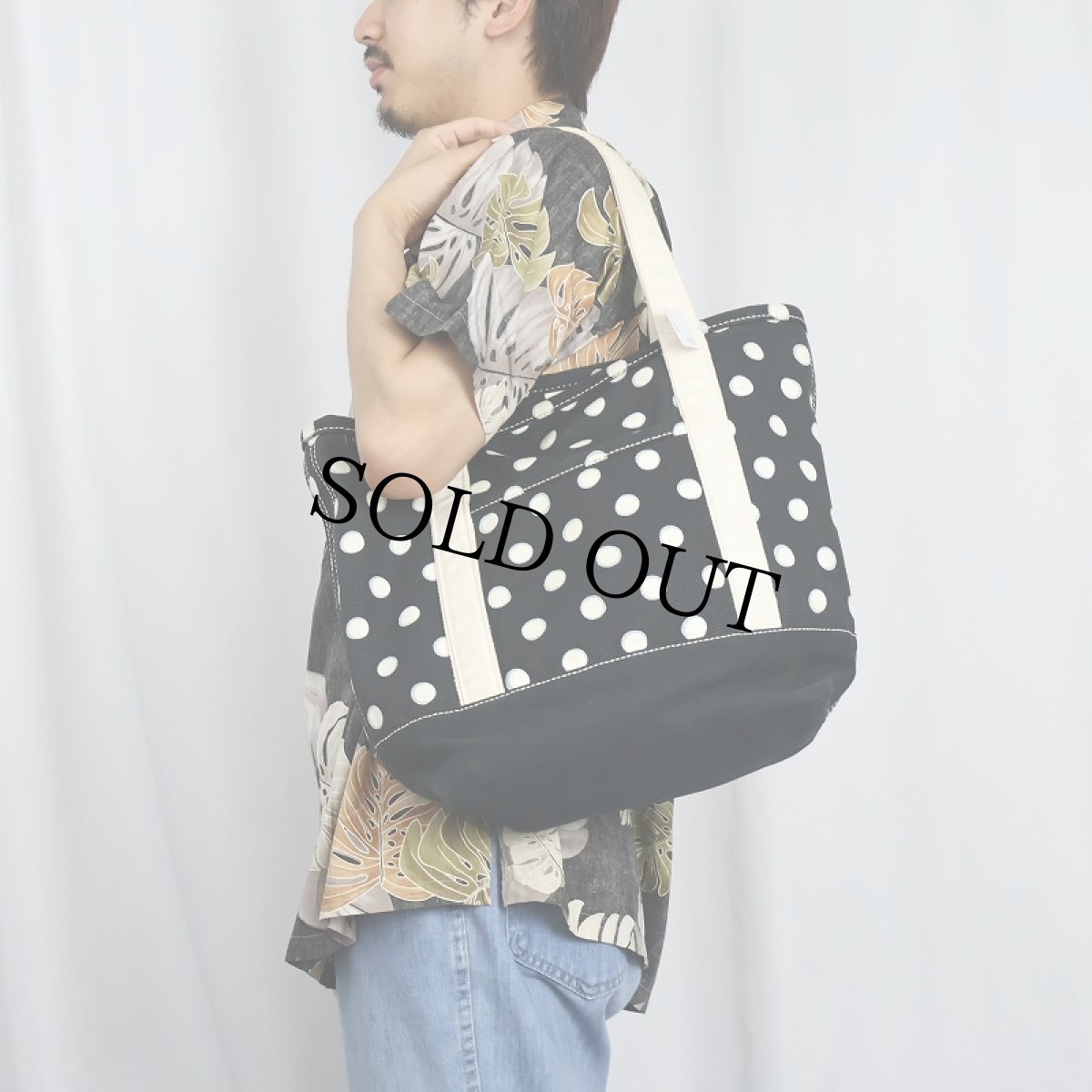 画像2: LANDS' END ドット柄 キャンバストートバッグ (2)