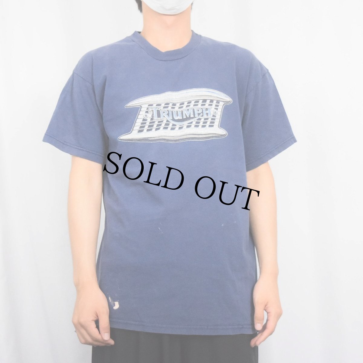 画像2: 2000's TRIUMPH モーターサイクル ロゴプリントTシャツ NAVY L (2)