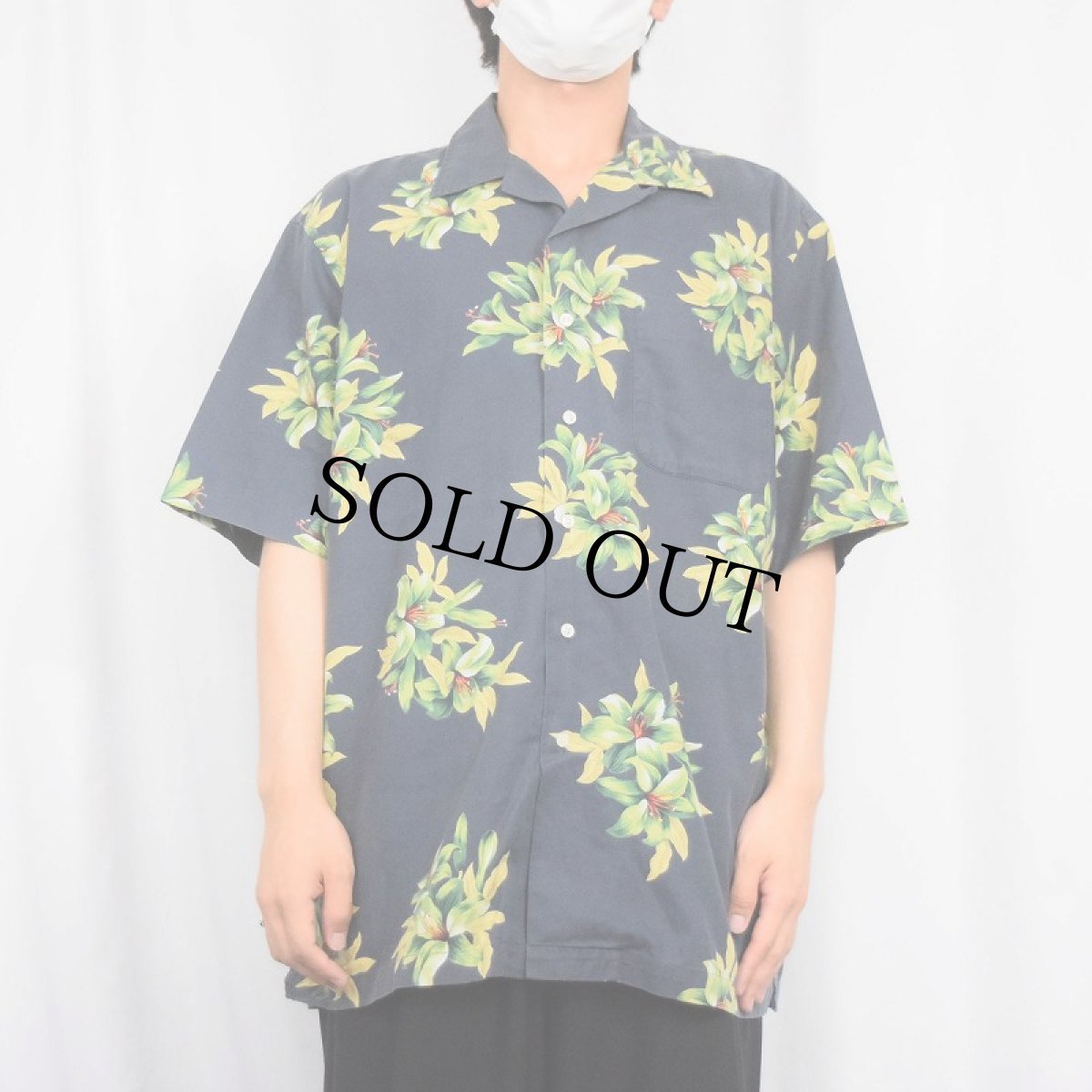 画像2: POLO Ralph Lauren "CLAYTON" 花柄 コットンアロハシャツ NAVY M (2)