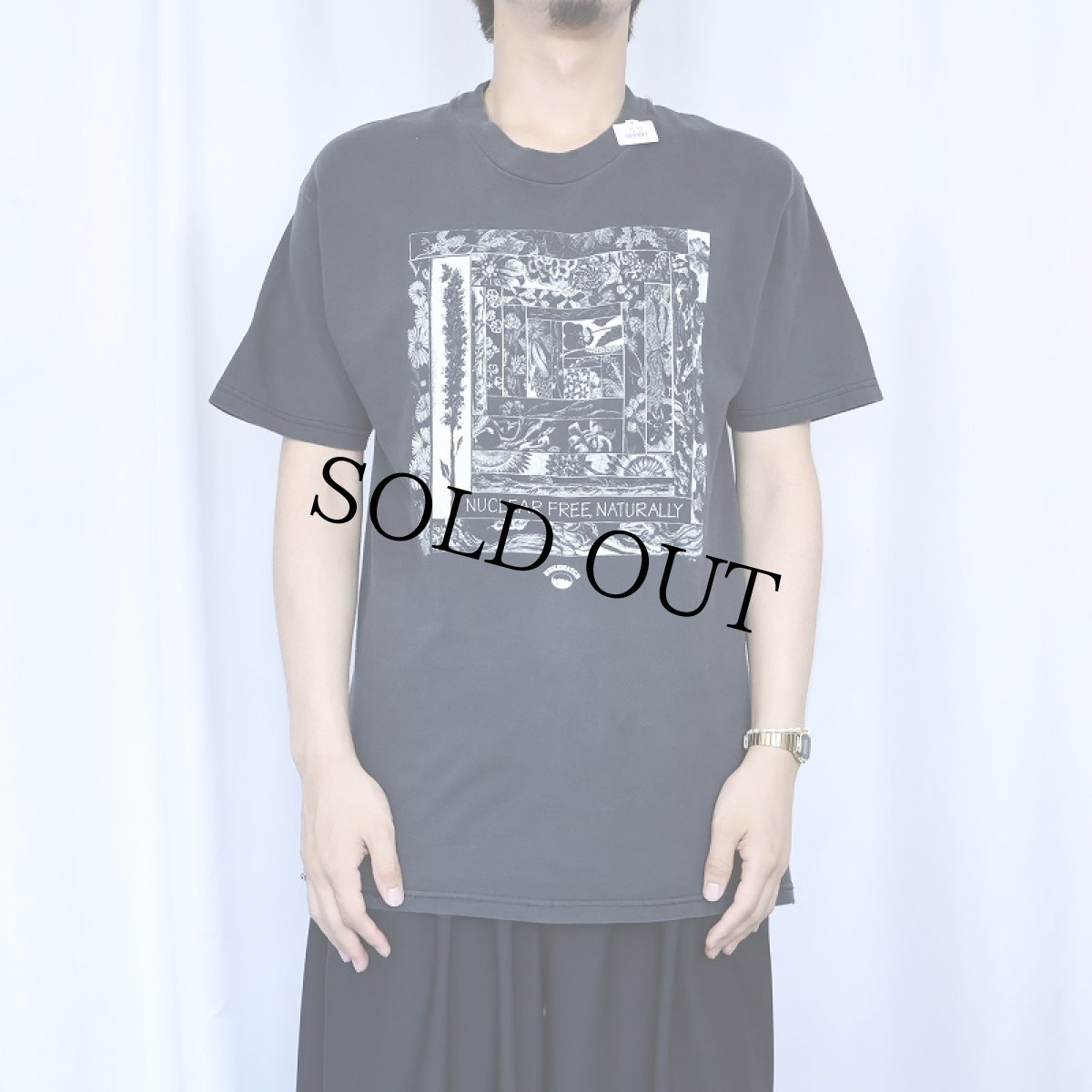 画像2: 2000's NUKEWATCH "NUCLEAR FREE, NATURALLY" 植物プリントTシャツ BLACK L (2)
