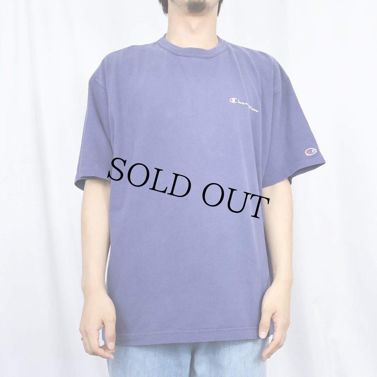 画像2: 80〜90's Champion USA製 青刺繍タグ 後期 ロゴプリントTシャツ NAVY XL (2)