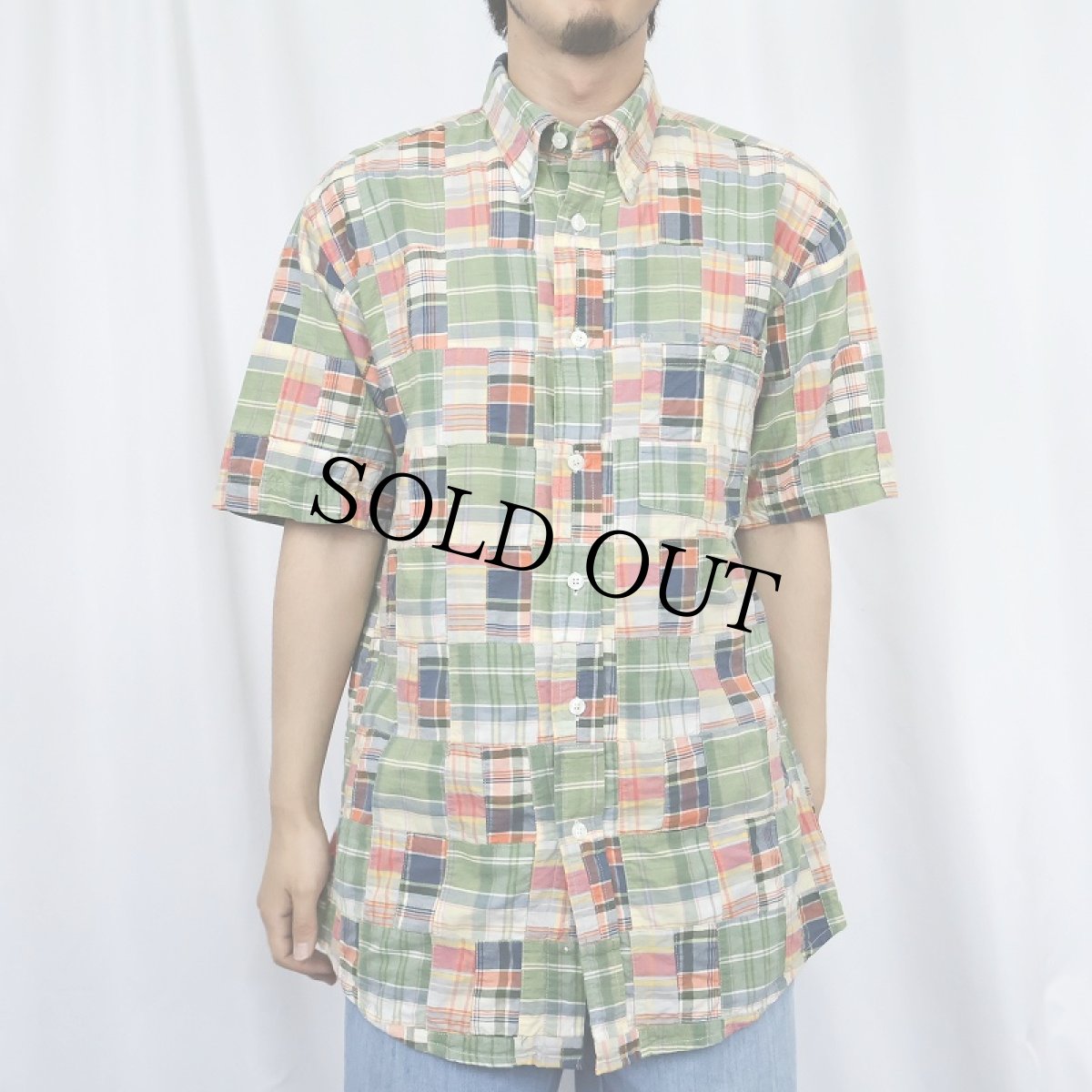 画像2: ORVIS インディアンマドラスチェック柄 パッチワークシャツ M (2)