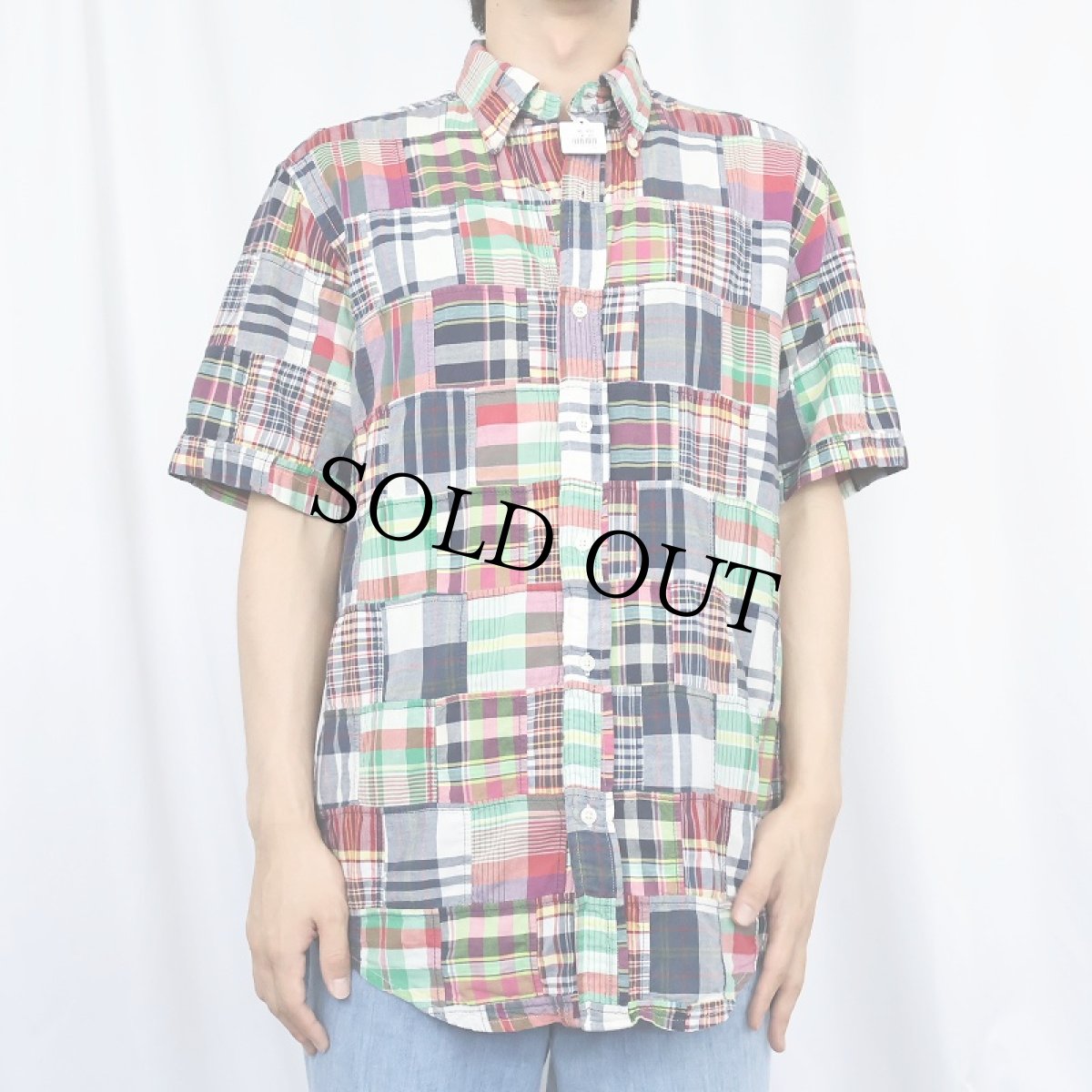 画像2: Brooks Brothers インディアンマドラスチェック柄 パッチワークシャツ M (2)